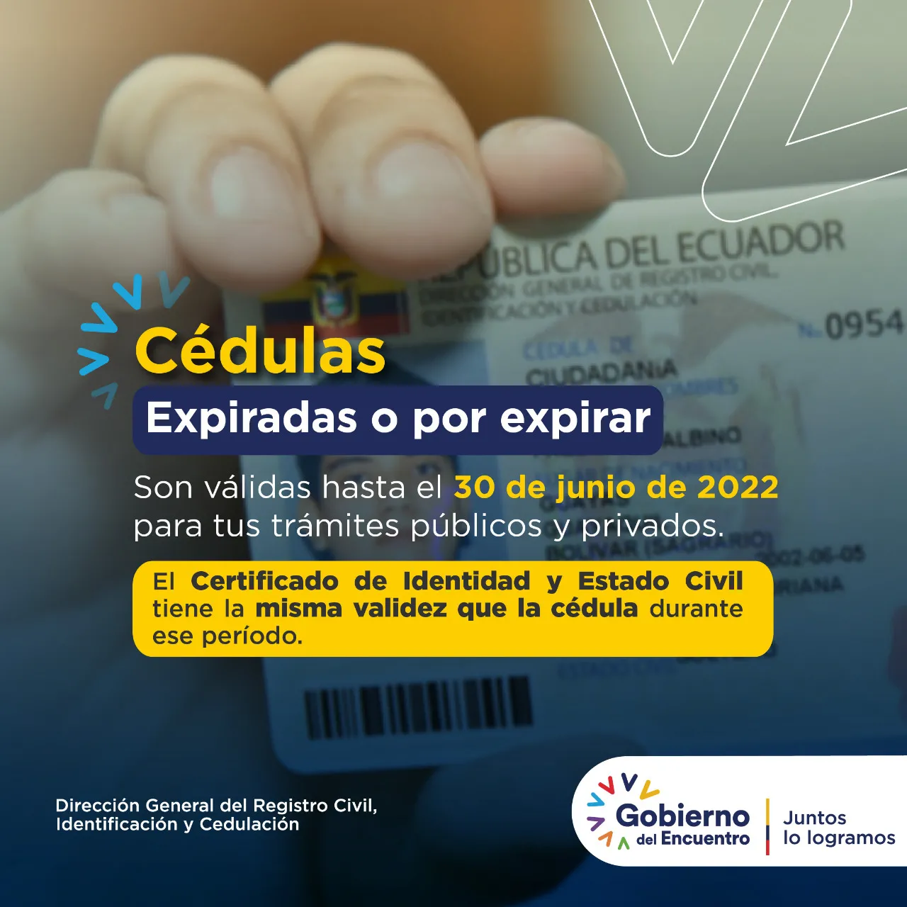 Lee más sobre el artículo CÉDULAS CADUCADAS SERÁN VÁLIDAS HASTA EL 30 DE JUNIO.