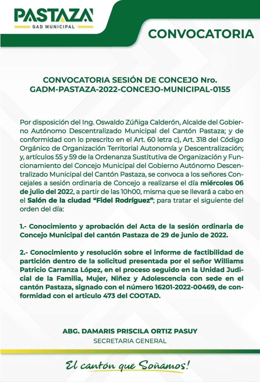 Lee más sobre el artículo Sesión de Concejo Municipal Cantón Pastaza