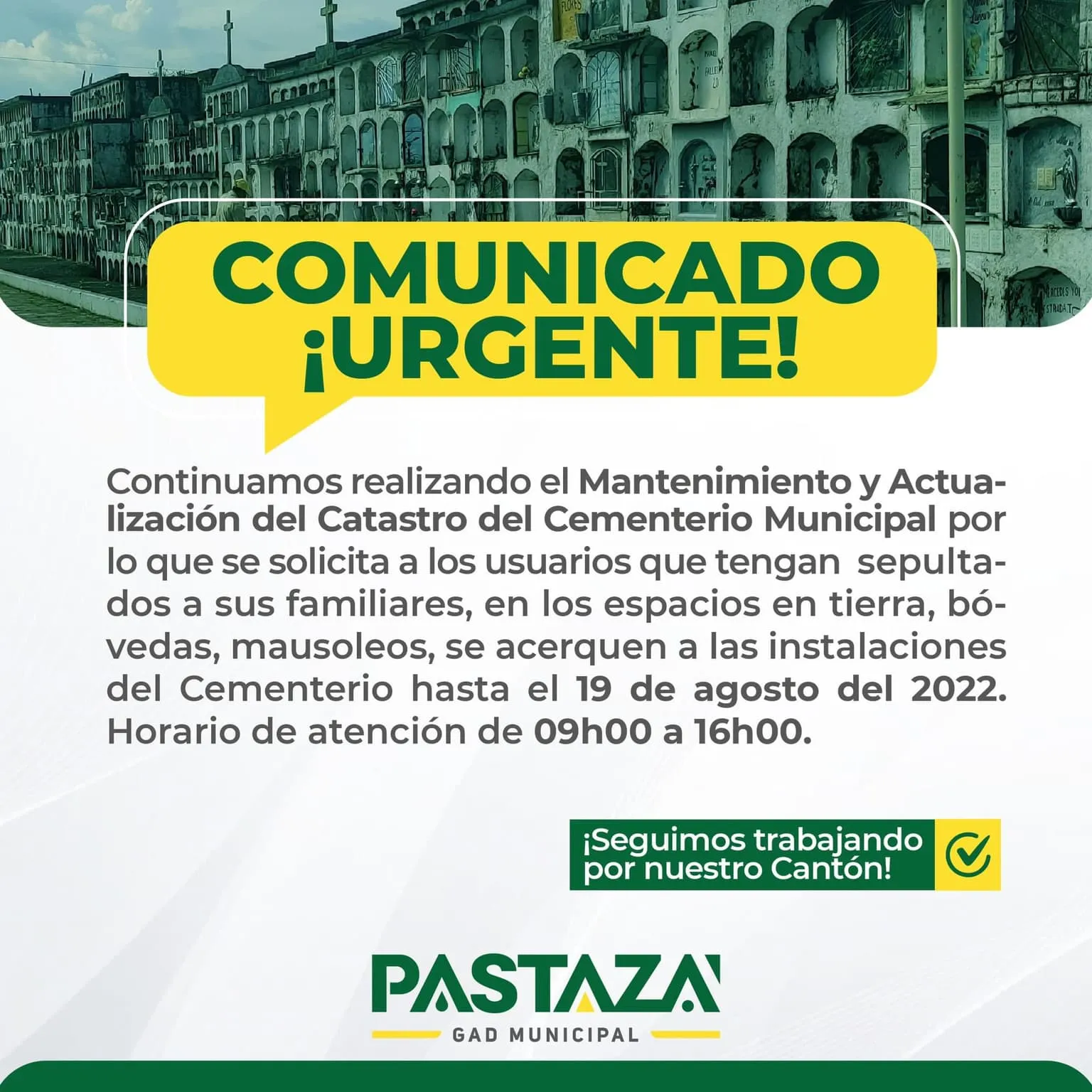 Lee más sobre el artículo Comunicado Municipio del Cantón Pastaza