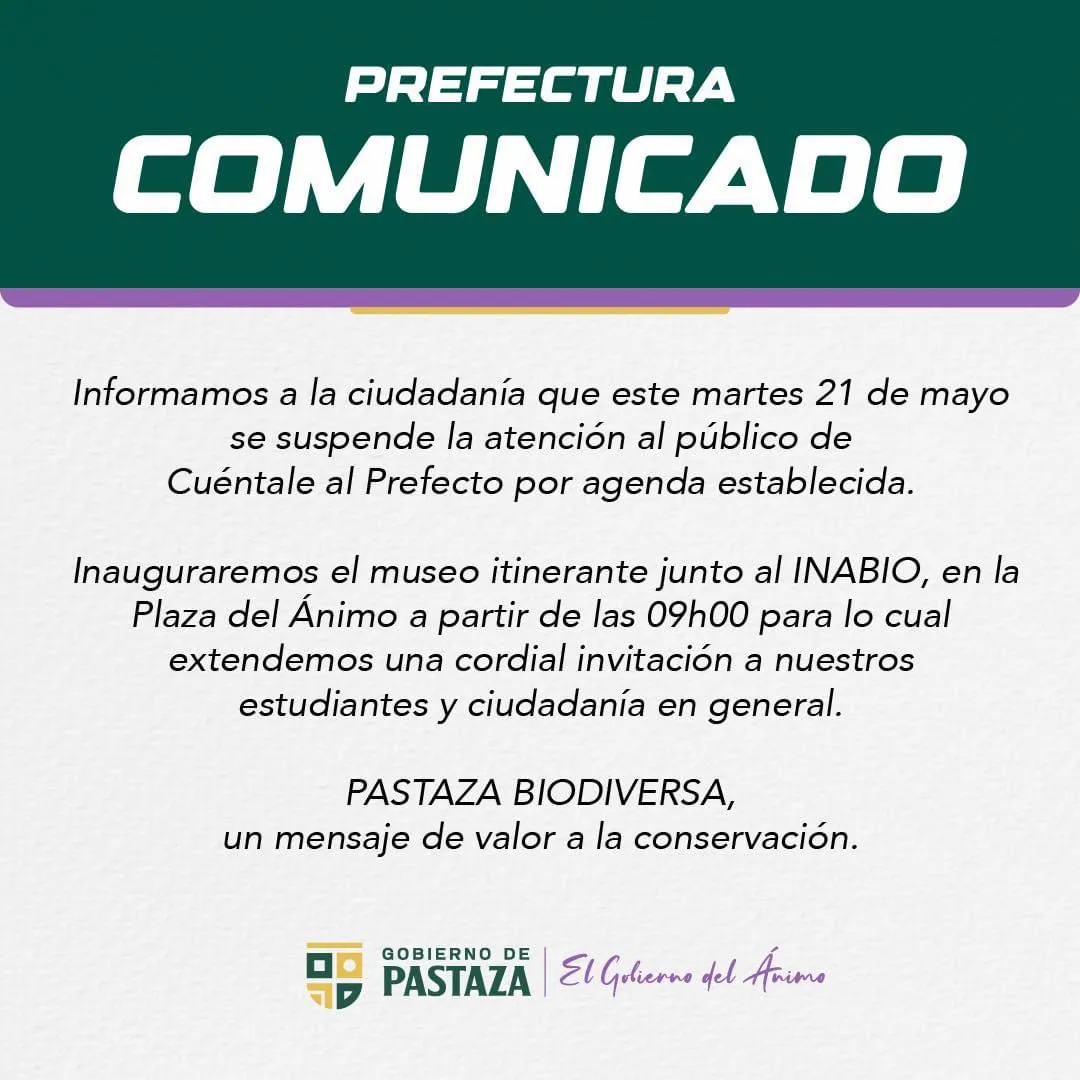 Lee más sobre el artículo Prefectura de Pastaza comunica.