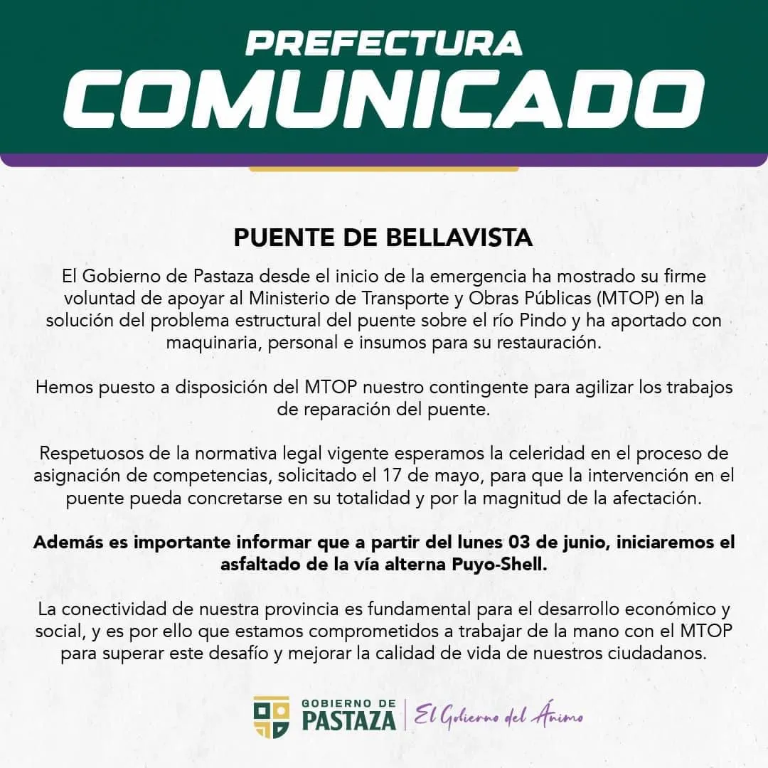 Lee más sobre el artículo Comunicado Prefectura de Pastaza.
