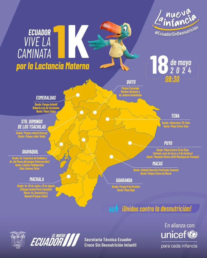Lee más sobre el artículo En nueve ciudades del Ecuador se realizarán caminatas en favor de la lactancia materna y la prevención de la desnutrición infantil
