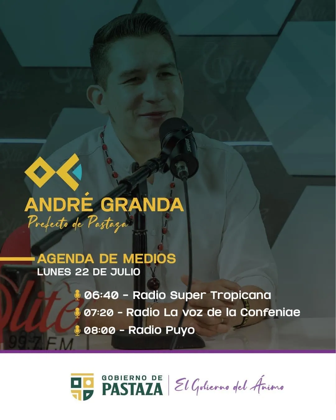 Lee más sobre el artículo André Granda, Prefecto de Pastaza.  Agenda de medios.