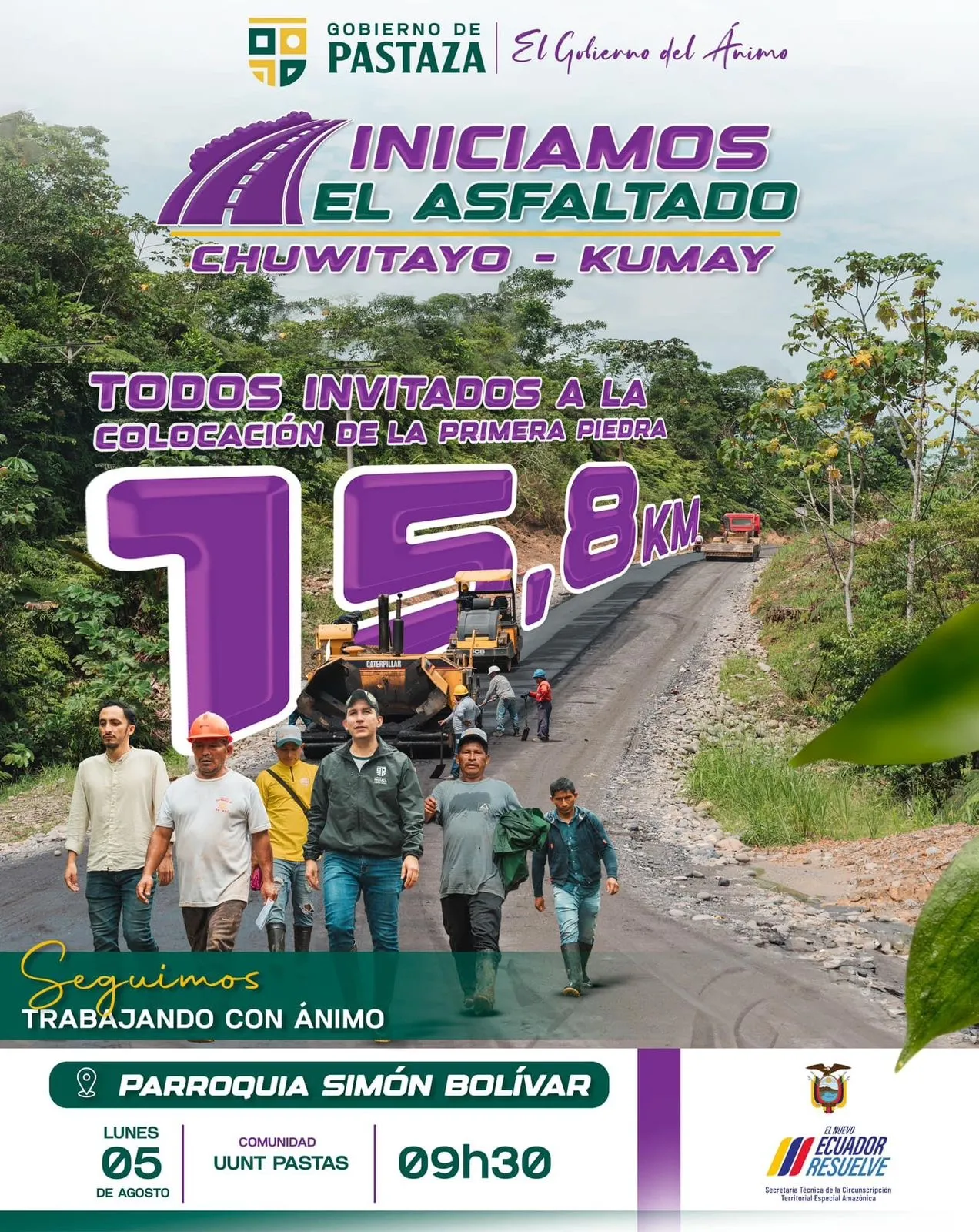 Lee más sobre el artículo Empezamos el asfaltado de la vía Chuwitayo -Chapintza – Kumay 15,8Km.