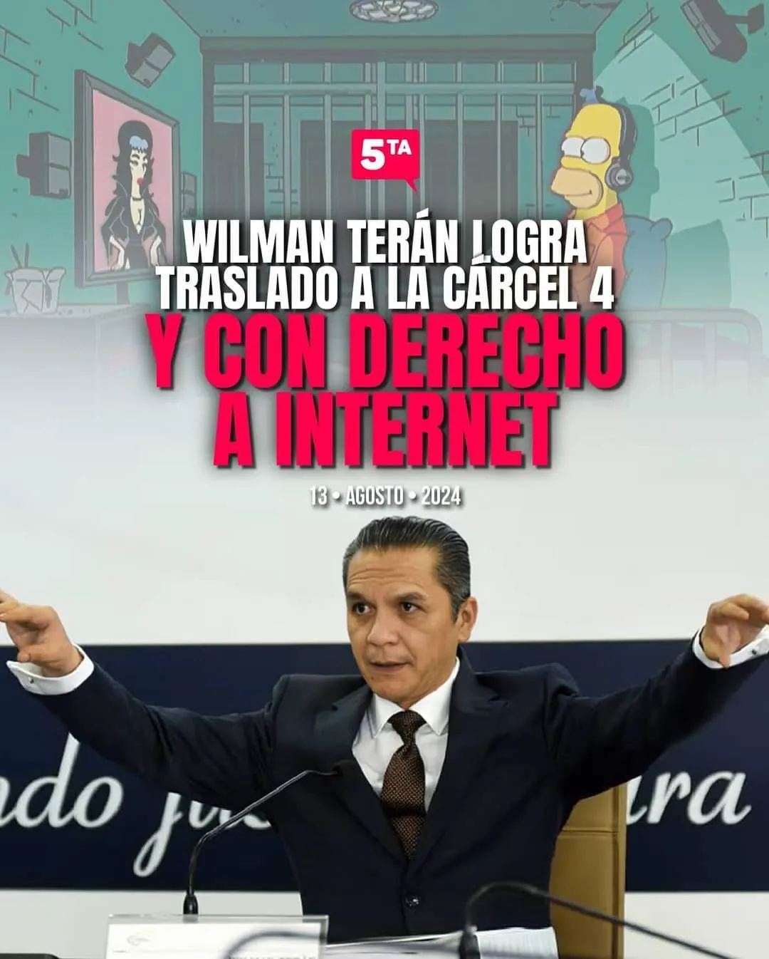 Lee más sobre el artículo Wilman Terán fue trasladado a la cárcel 4 de Quito con servicio a internet.