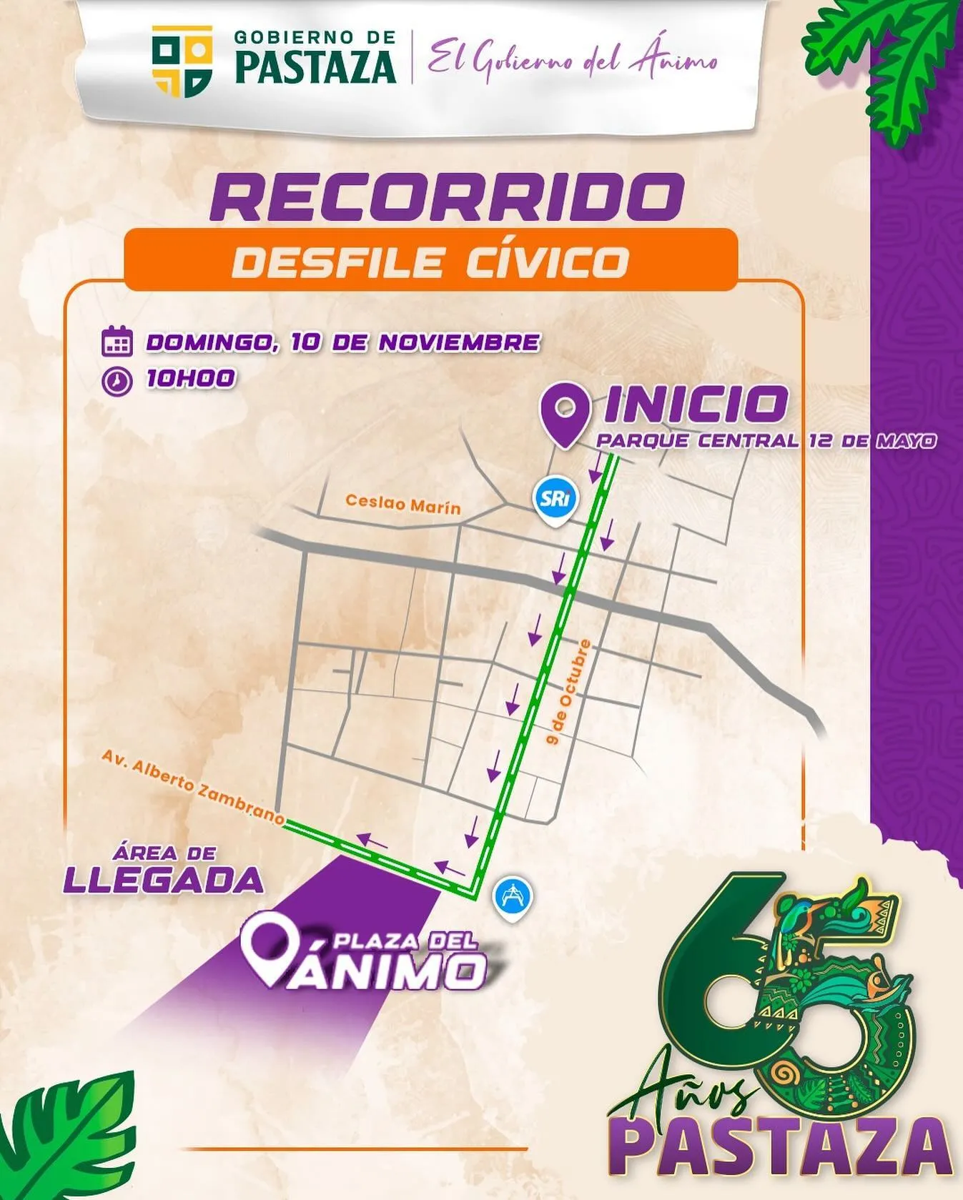 Lee más sobre el artículo Recorrido para el Desfile Cívico por los 65 años de provincialización de Pastaza.