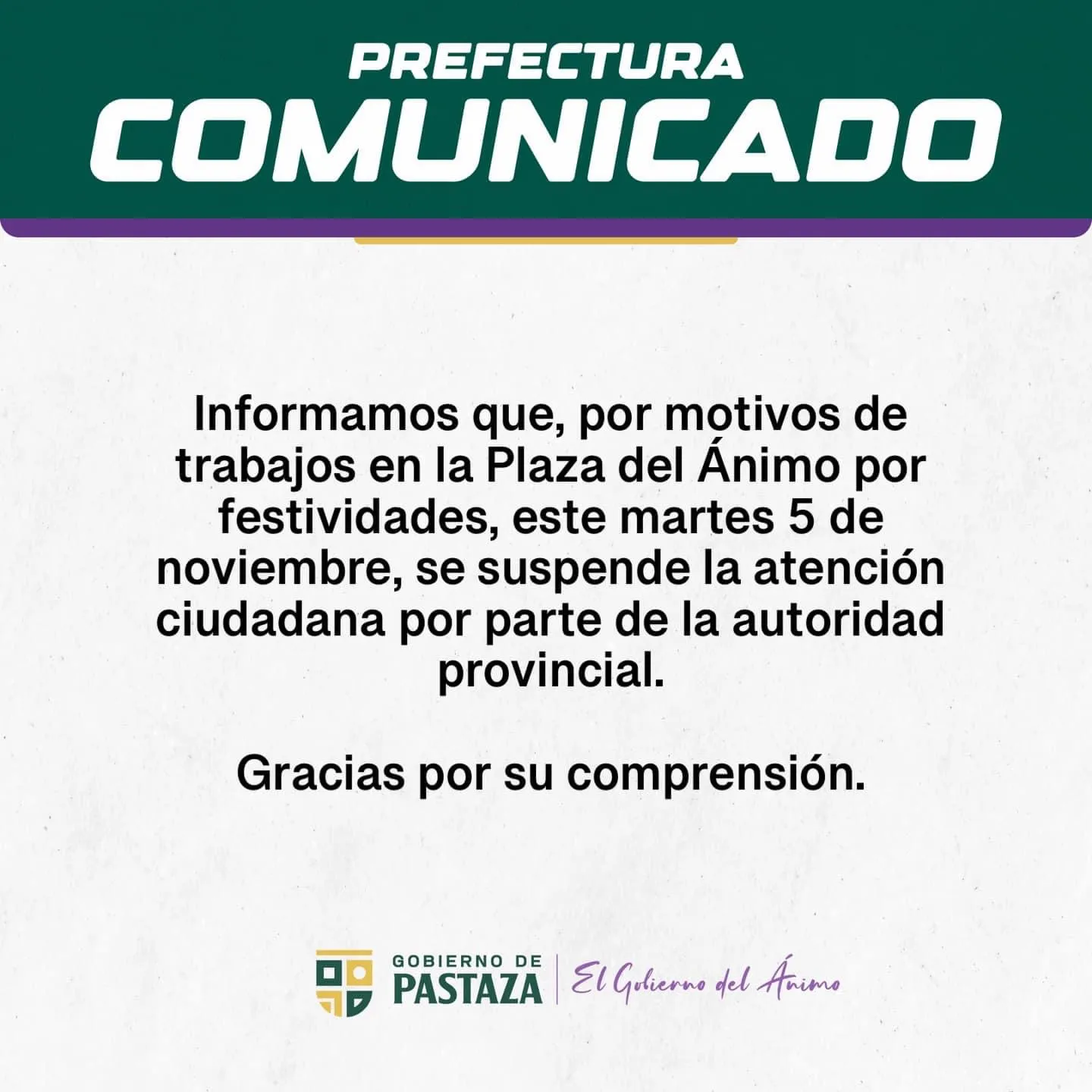 Lee más sobre el artículo Comunicado a la ciudadanía de Pastaza.