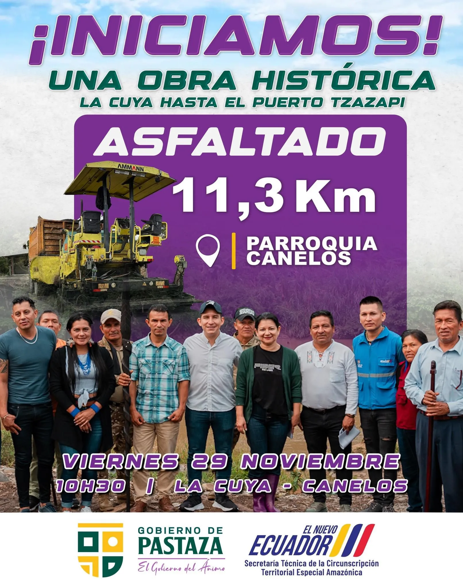 Lee más sobre el artículo Prefectura de Pastaza inicia el asfaltado de 11,3 kilómetros en la vía Canelos – La Cuya – Puerto Tzatzapi.