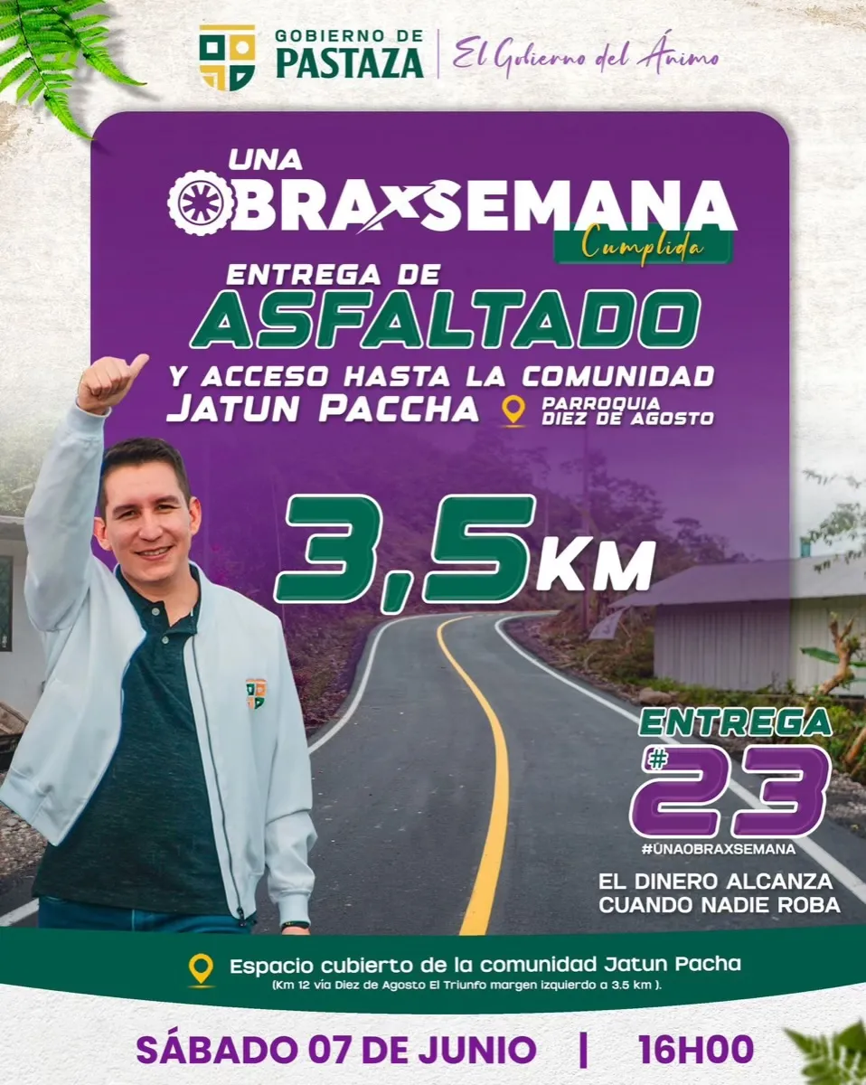 Lee más sobre el artículo Prefectura de Pastaza entregará 3,5Km de asfaltado en Diez de Agosto.